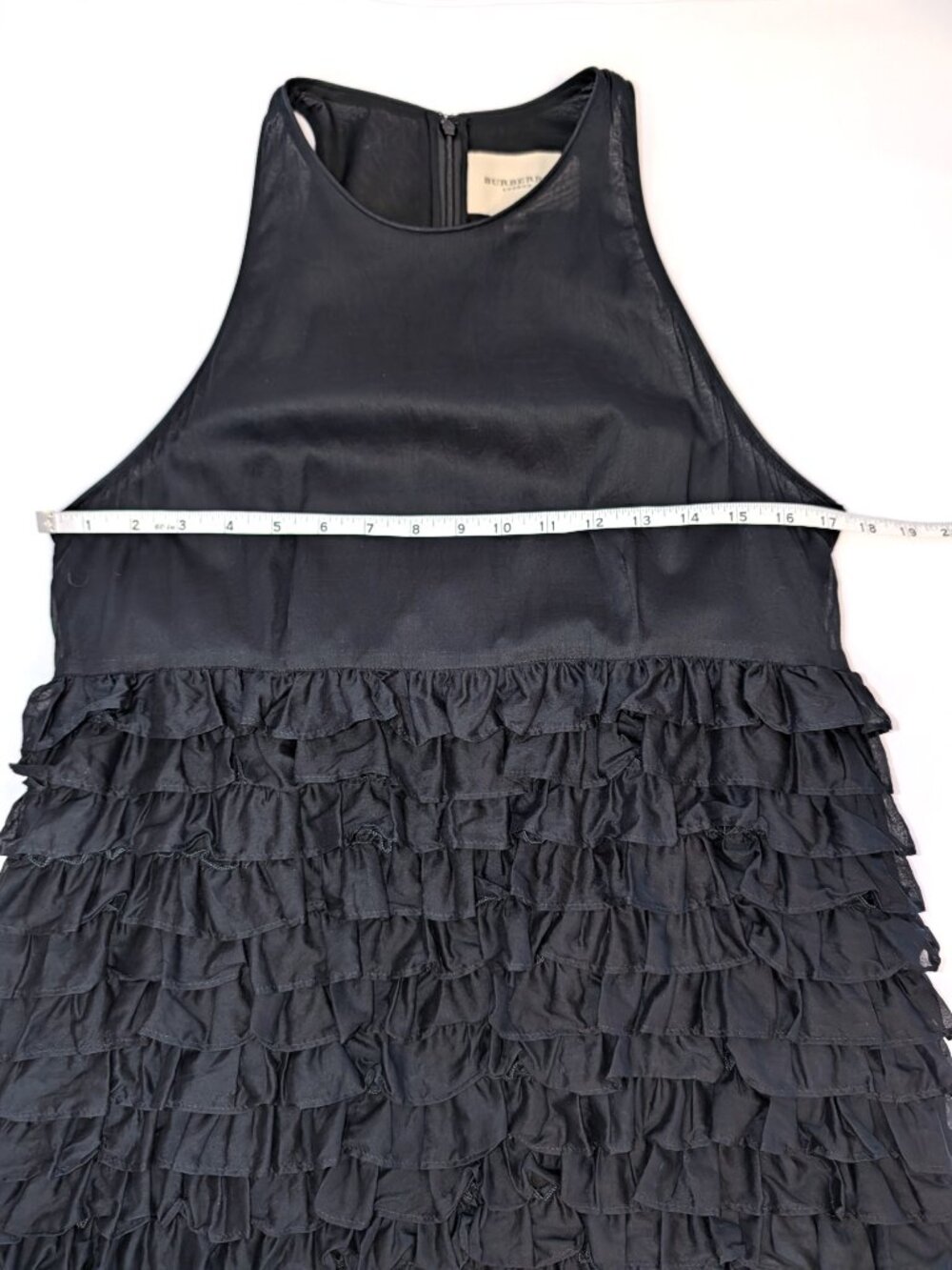 Burberry	 London | Black Cotton Tiered Ruffle Bottom Sleeveless Dress Size US 10 - Picture 10 of 14